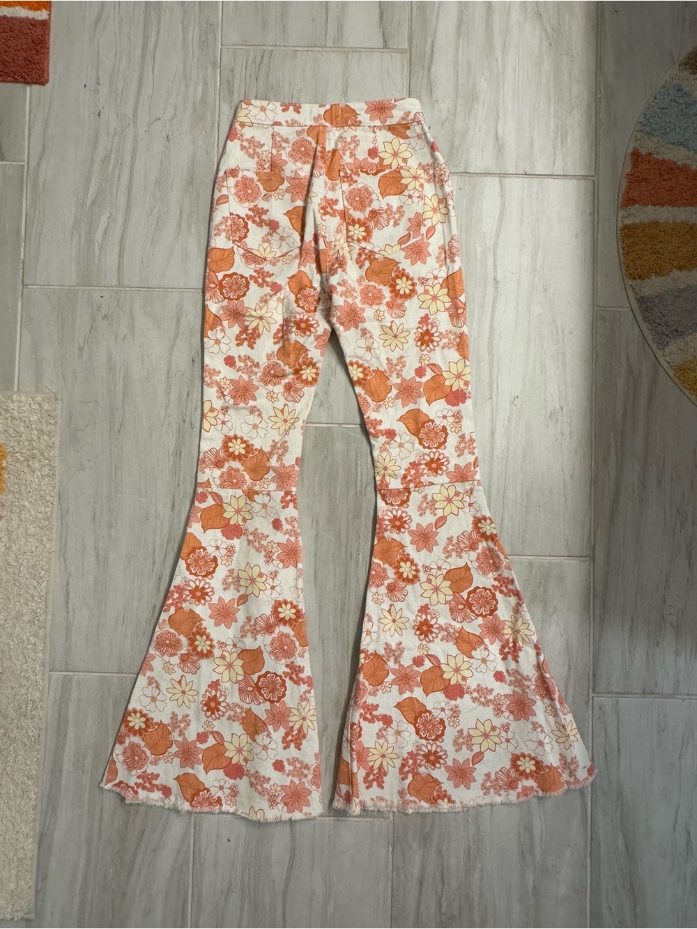 Altar'd State White Cream Orange Floral Wide Leg Jumpsuit Pants - Picture 2 of 3